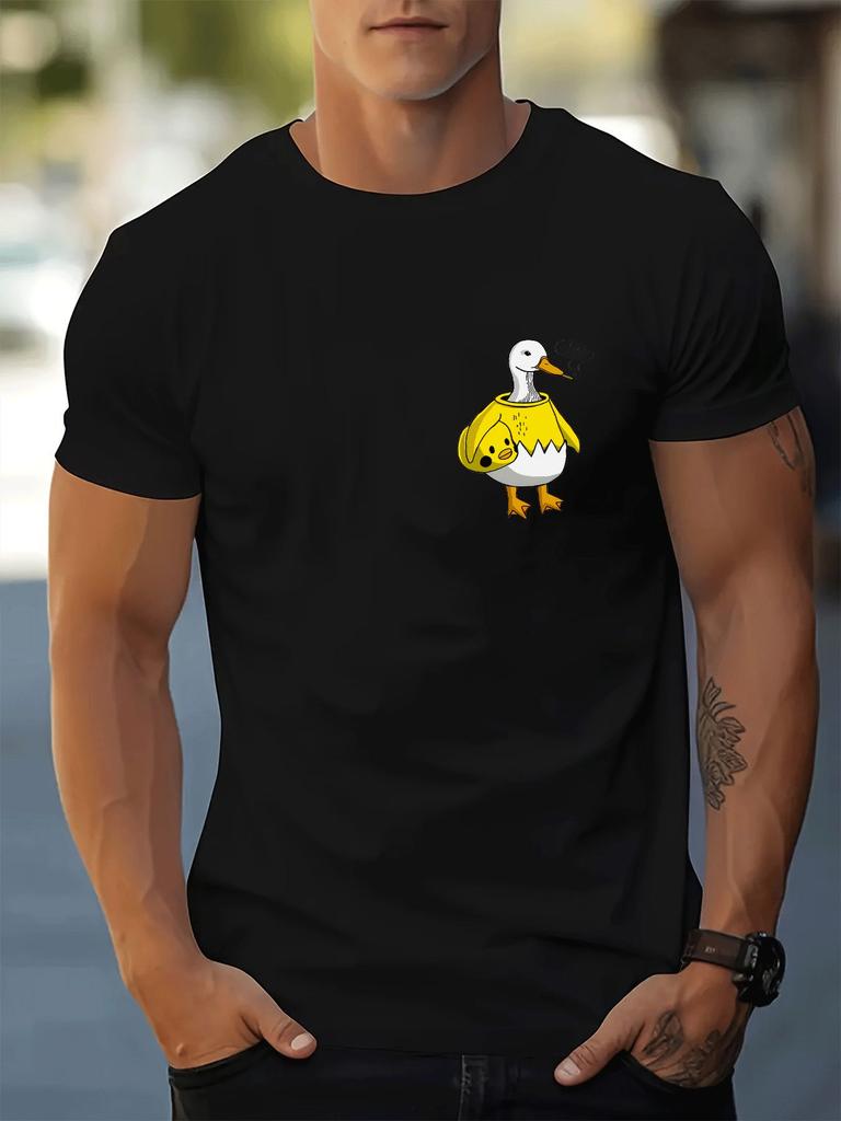 Unisexs Royal Blue Crew Neck Tee Smoking Duck In Egg Shell Cartoon Print Loose Summer Street Casual Daily Basic Short Sleeve Top