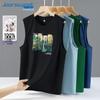 Мужская летняя хлопковая майка без рукавов Jeanswest с золотистым принтом пейзажа JZS