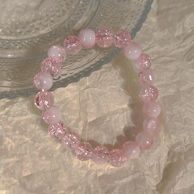 Strawberry Crystal Natural Powder Crystal Beaded Bracelet Light Luxury White Crystal High-End Sense Exquisite Fashion Good-Looking Bracelet