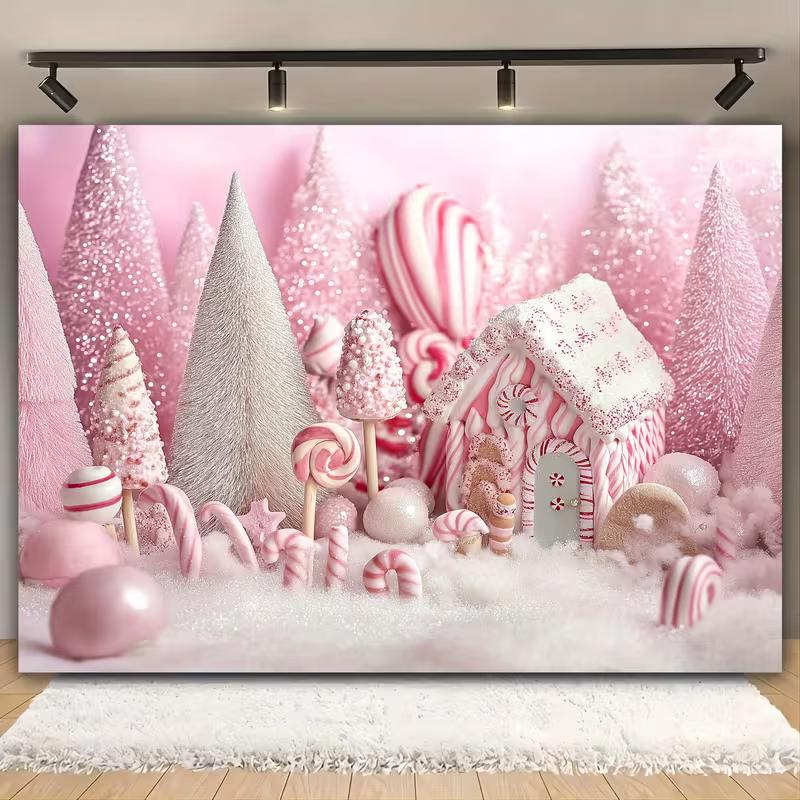 2D Pastel Candy Cane Backdrop for Christmas & New Year Decoration