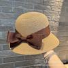 Summer woven double-layer bow webbing straw hat women's outdoor seaside sunshade sunscreen beach hat slimming sun hat