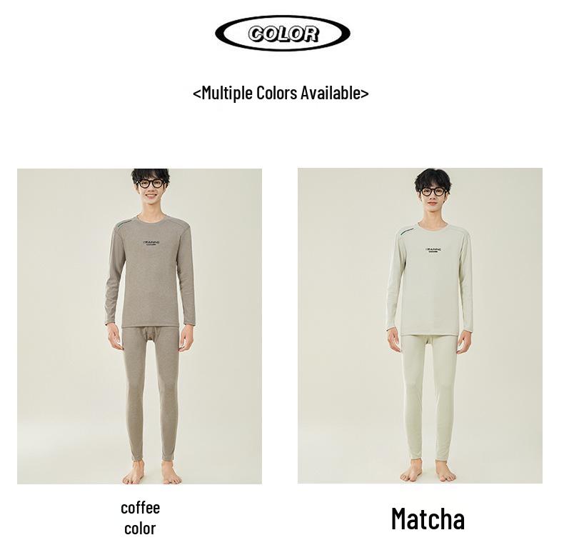 Мужской осенний комплект термобелья: Шерстяной свитер и брюки для студентов-подростков - Теплая смесь хлопка