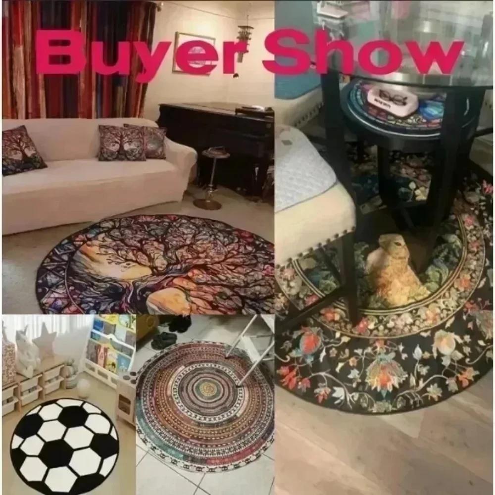 Easter Bunny Round Rug Floral Egg Decor Non-Slip Cotton Base Luxury Modern Area Rug Elegant Living Room Minimalist Mat Gift