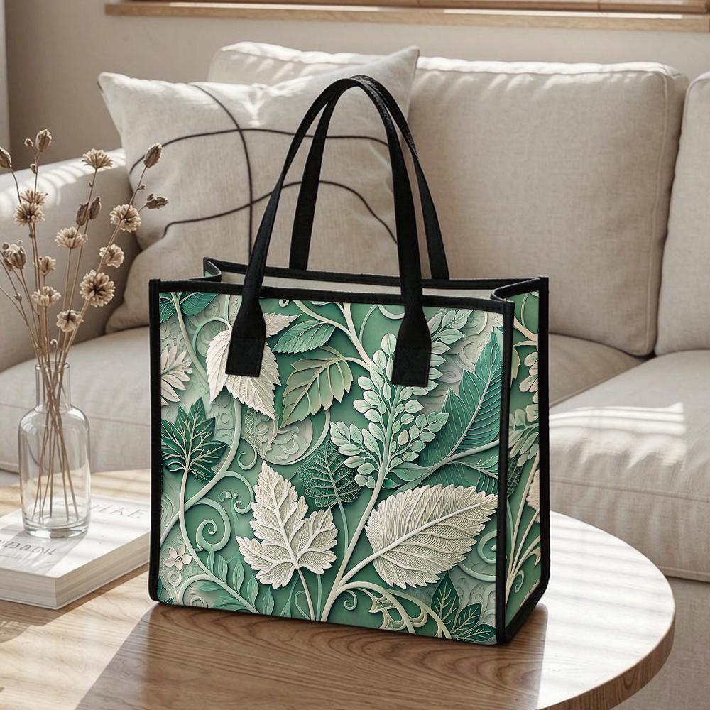 Elegant Leaf Pattern Tote Bag for Daily Outdoor Commute Use