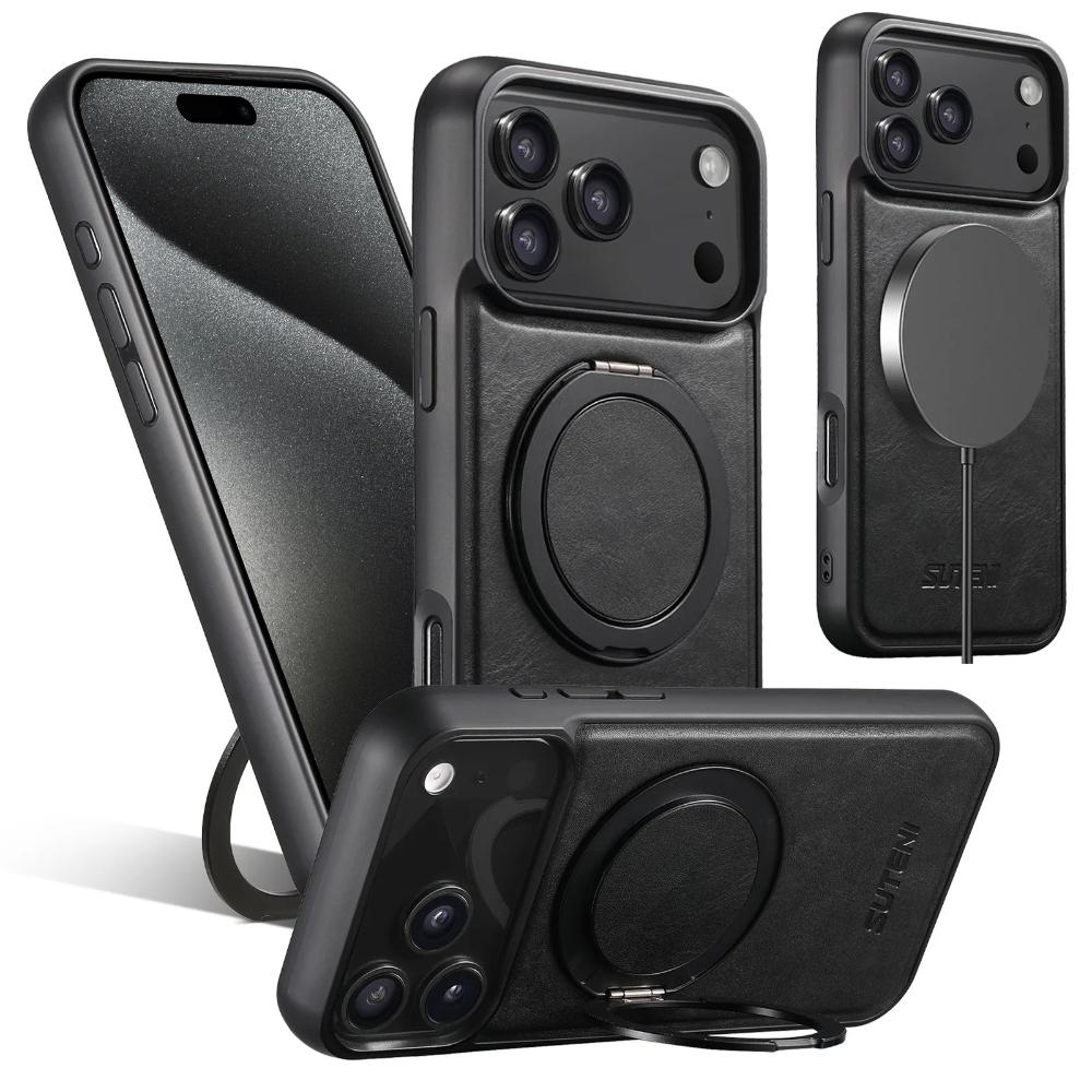Magnetic Vintage Oil Wax Leather Phone Case for iPhone 17 Pro Max Air 16 Plus 15 14 13pro 12 Invisible Bracket Ring Back Cover