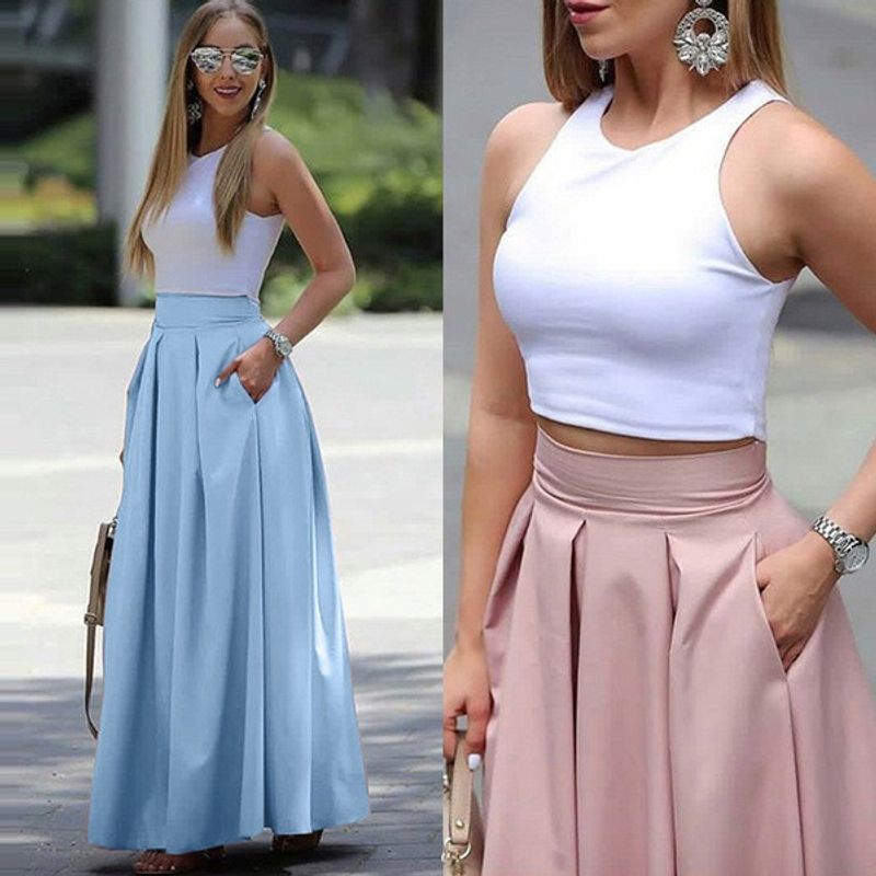 Pleated Skirt 2023 Spring & Fall Fashion Cross-Border Women's Clothing Plus Size Pure Color High Waist Pleated Half-Length Skirt