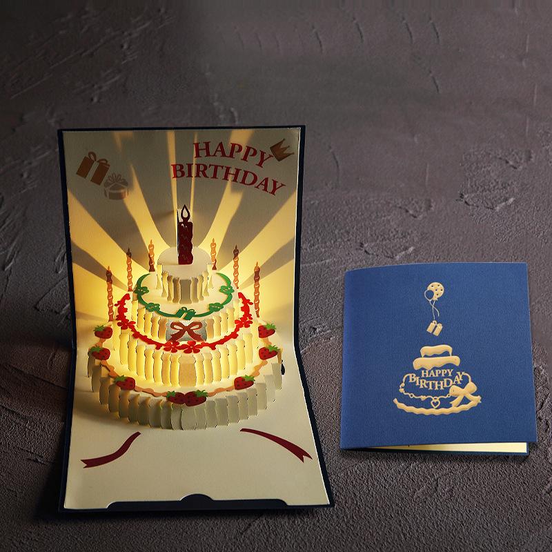 Birthday card with 3D light music pop-up cake creative greeting card gift message CARDS for happy birthday party