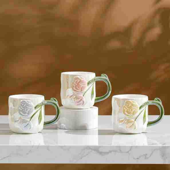 Relief Single Cup Pastoral Style Ceramic Cup Simple Office Drinking Cup Girls Cute Cup Souvenir Mug