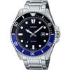 [Casio] Стандартные Аналоговые Спортивные Часы MDV-107D-1A2V с Водонепроницаемостью 200 м, Мужские, Черный и Синий Безель, Металлический Браслет