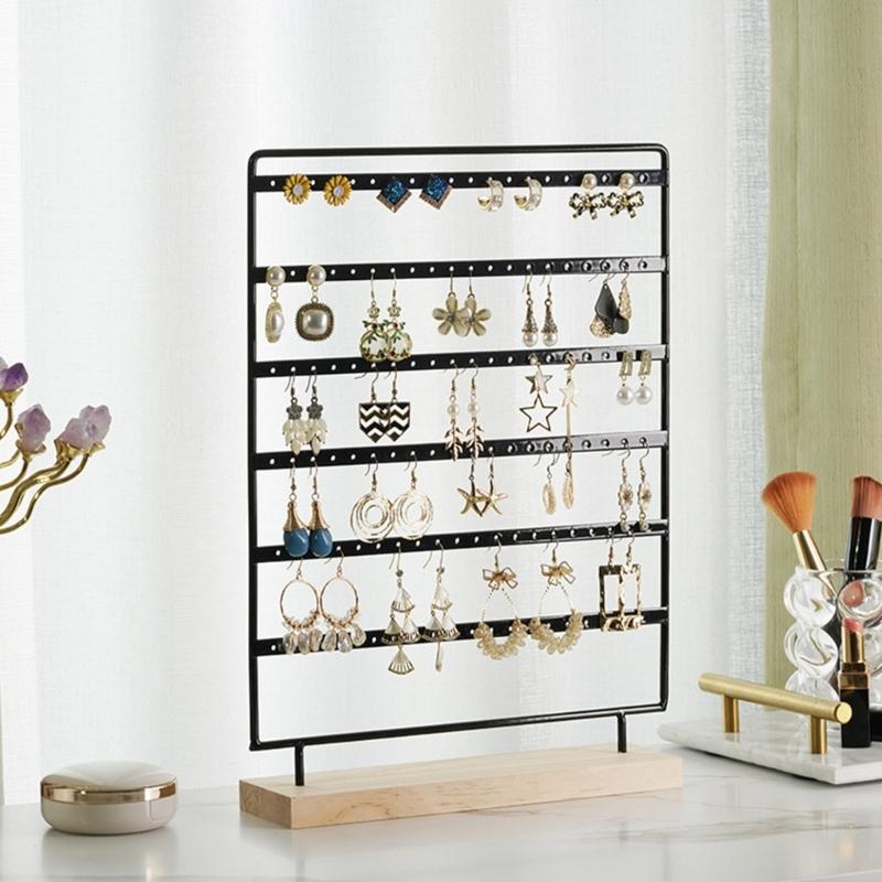 Earrings Organizer Stand Earring Holder Display Stand with 120 Holes 6 Tiers Jewelry Organizers Rack with Wood Base Gift