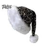 Sequin Christmas Hat for Adults Sparkly Santa Women Men, Glitter with White Fluffy Trim Reusable Cap Stage Performance And Pom Pom, Holiday
