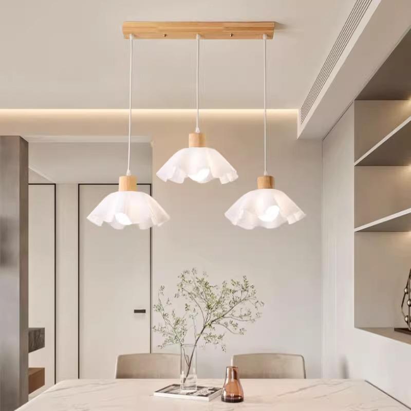 Люстра из дерева в стиле скандинавского японского ваби-саби, прикроватная и обеденная, кремовый цветочный дизайн