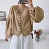 Autumn Embroidery Linen Vintage Loose Women Jackets Lantern Sleeve Solid Color Single-breasted Coats