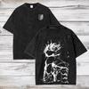 Japan Anime Attack on Titan Eren Jaeger Cool Graphic Print T-shirt Women Men Vintage Washed O-neck Cotton Loose Casual Oversized Top Summer New Tee