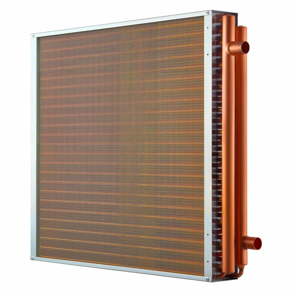 Water to Air Heat Exchanger, 610 x 610 mm Finned Tube HVAC Heat Exchanger Coil with Copper Tubes & Aluminum Fins, 225K BTU Output for Outdoor Wood