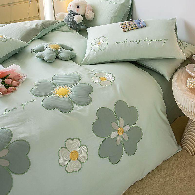 Cotton Embroidery Patch Embroidery Four-piece Cotton Quilt Cover Sheet Double Quilt Cover Sheet Bedding Set
