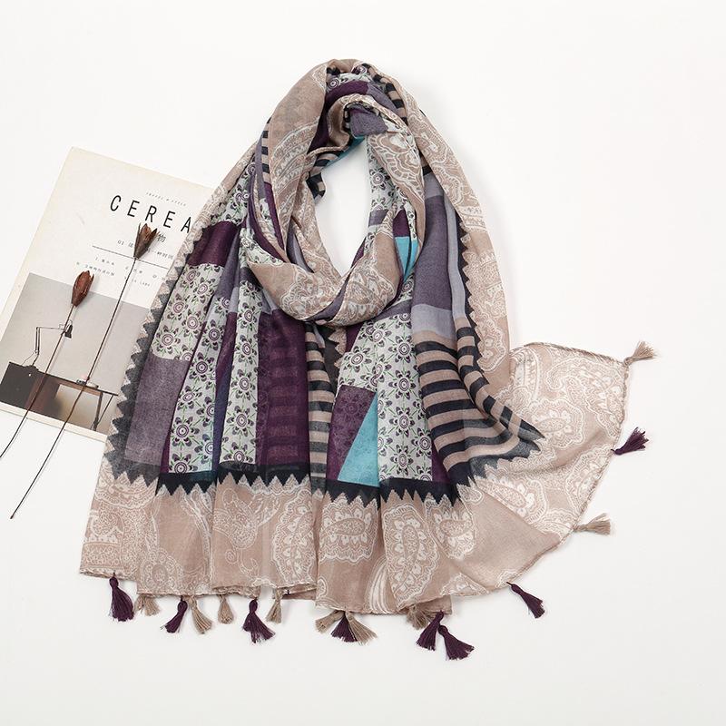 Hot-selling Spring and Summer New Beard-hanging Tassel Scarf Female Exotic Shawl Travel Wear Yellow-green Sunscreen