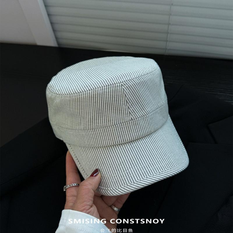 High quality new linen blend equestrian hat women's spring and summer newsboy hat literary stripe cap environmental protection