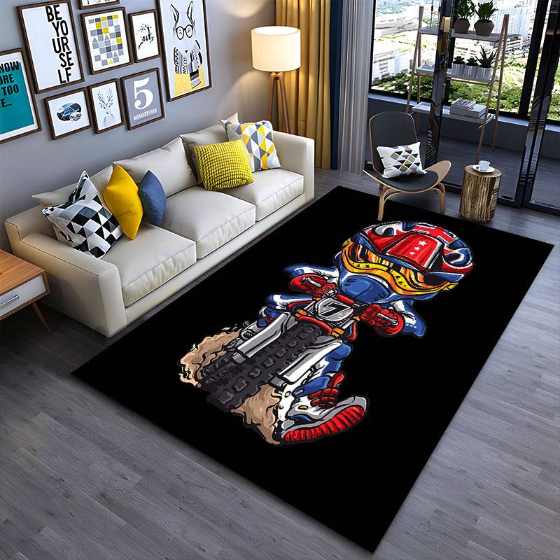 Motocross Racer Cartoon Design suitable as a non-slip mat for the living room or bedroom sofa