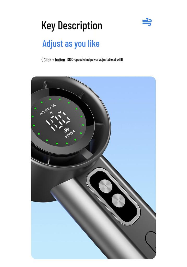 2026 Handheld Fan S2: Portable USB Fan with 100-Speed Digital Display for Office & Outdoor Use