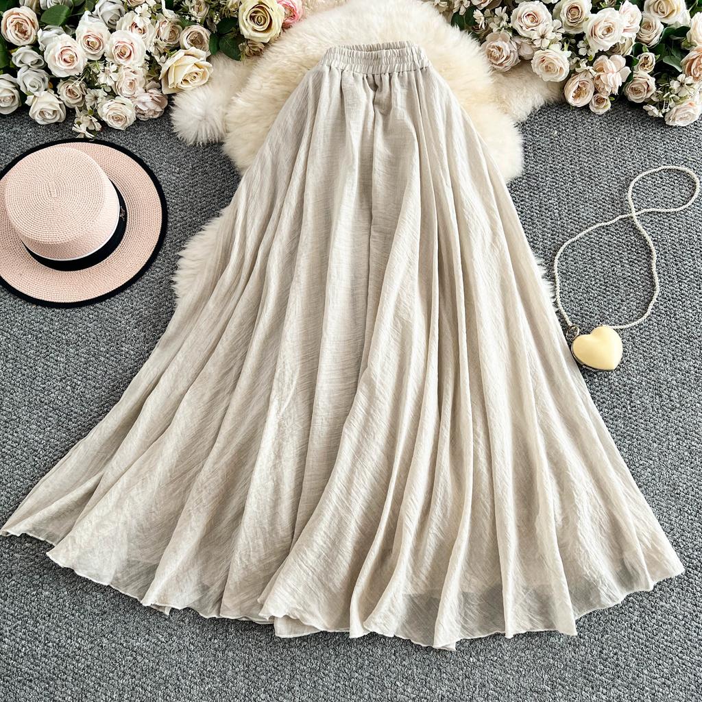 Dimanaf 2025 Summer Solid Women New Skirts Elastic Elegant White Pleated Skirts Lace High Waist