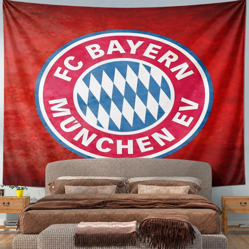 FC Bayern Munchen Round Crest Tapestry Wall Hanging Red Grunge Texture Bavarian Diamond Fan Decor for Bedroom Gift