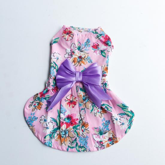 Платье для щенка с цветочным принтом, плиссированные края, очаровательная, хорошая пластичность, дышащий бант, украшение для платья