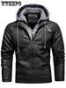 Мужская куртка из искусственной кожи с длинными рукавами и застежкой-молнией, воротником-стойкой, карманами на молнии и съемным капюшоном, шикарная и стильная приталенная куртка для ношения на открытом воздухе