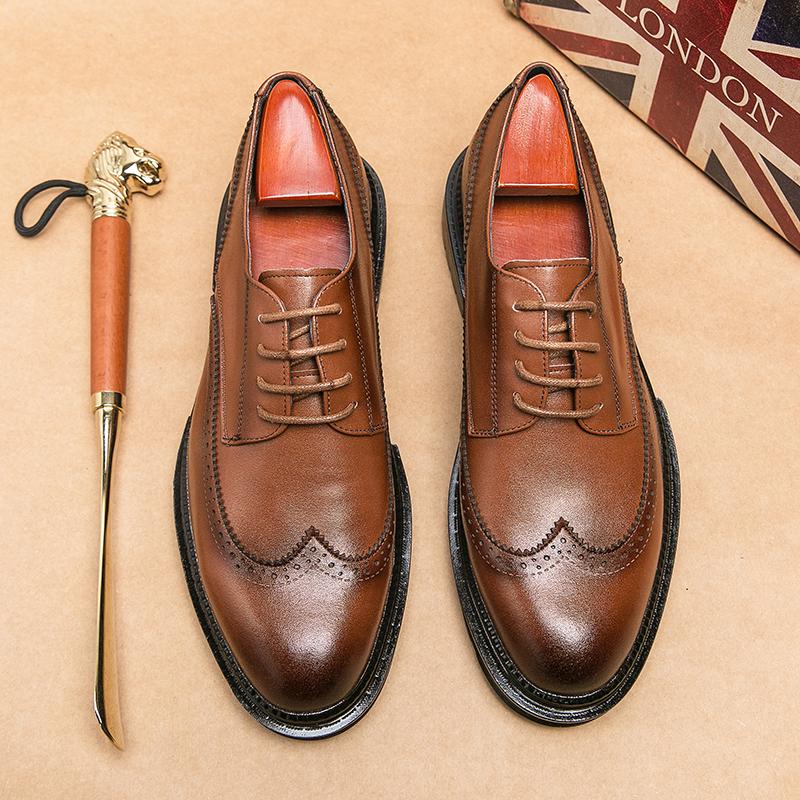 Spring and Autumn Brand Classic Oxford Shoes New Men Retro Brogues Shoes Lace-Up Block Business Wedding Dress Male Formal Shoes