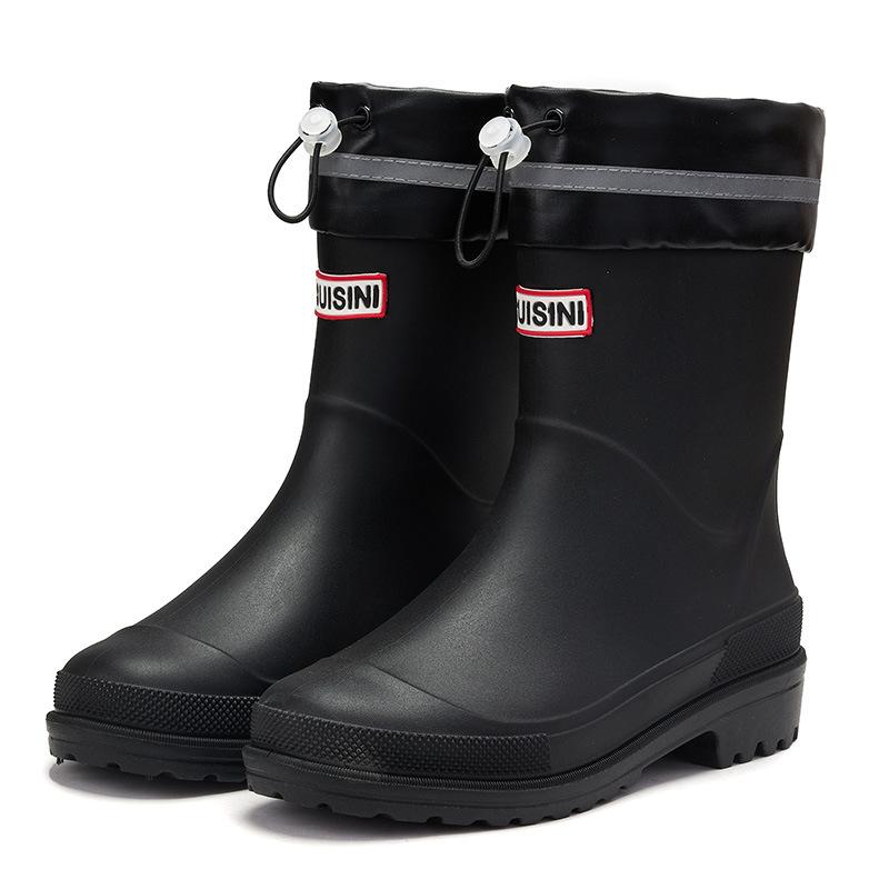 Модные универсальные женские дождевые ботинки водонепроницаемые и нескользящие хлопковые теплые дождевые сапоги средней длины с мягкой подошвой удобные облегающие водные ботинки