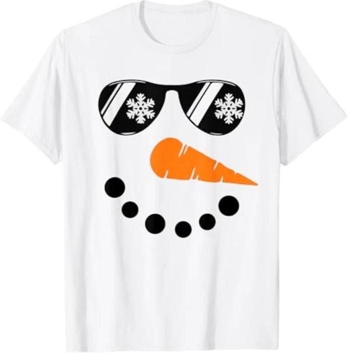 Snowman Face Sunglasses Christmas T-Shirt