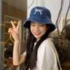 Korean Bow Embroidery Hat Sweet Washed Denim Hat Trendy Bowknot Bucket Hat  for Girls