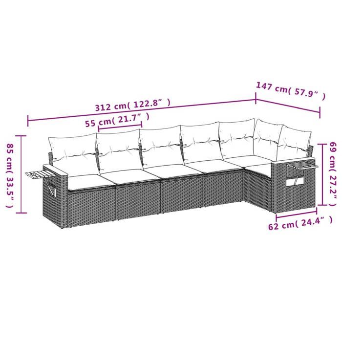 VidaXL Salon de Jardin avec Coussins 6 pcs, Canapés de Terrasse, Ensemble de Meubles de Patio, Mobilier d'Extérieur, Beige 3259230