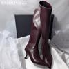 Fashion Elegant High Heels Women High Boots Leather Pointed Toe Fashion Shoes 2025 Winter Trend Designer Knee High Pumps Botas De Mujer