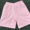 Европейские и американские розовые вышитые эластичные шорты с кулиской, повседневные, прямого кроя, свободные