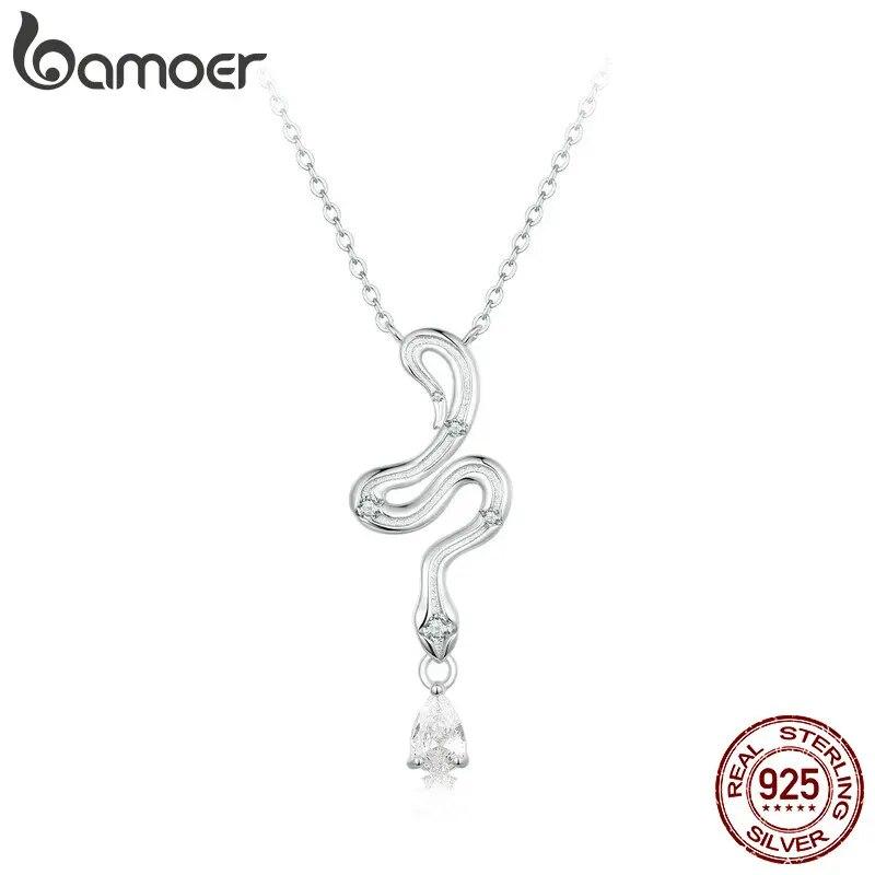 BAMOER 925 пробы серебро кулон в виде змеи, ожерелье с подвеской в ​​форме змеи для женщин, регулируемое звено цепи, ювелирные изделия, подарок на вечеринку