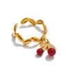Yhpup Popular Stainless Steel Irregular Resin Cherry Drop Open Ring Gold Color PVD Plated Adjustable Stylish Jewelry 2025