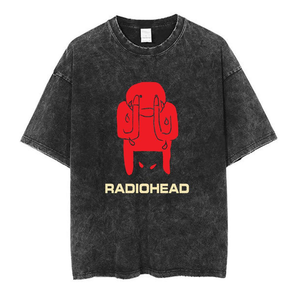 Radiohead Rock Band Washed Cotton T Shirt Men Women Hip Hop Music Tee Fashion Short Sleeve Tshirt Summer Oversized T-shirts Tops