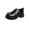 Grape Mother of the Same Style, Retro Metal Buckle Strap Leather Round Head Thick Sole Thick Heel Small Leather Shoes Women's Spring and Autumn