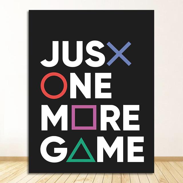 Gamer Joystick Symbols Gamepad Controller Boys Room Wall Art Canvas Painting Man Cave Decor Just One More Game Poster Prints