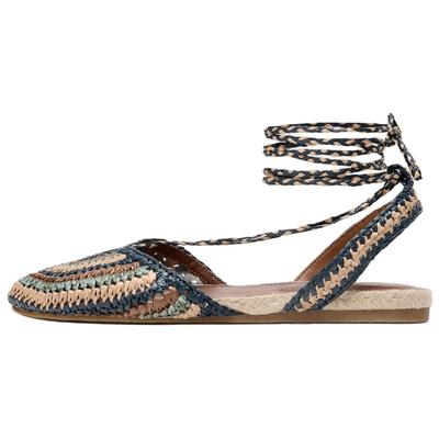 Модные Трендовые Простые Цветные Блоки Тканый Эффект Круглый Носок Плоские Повседневные Туфли Женская Обувь 1534510202