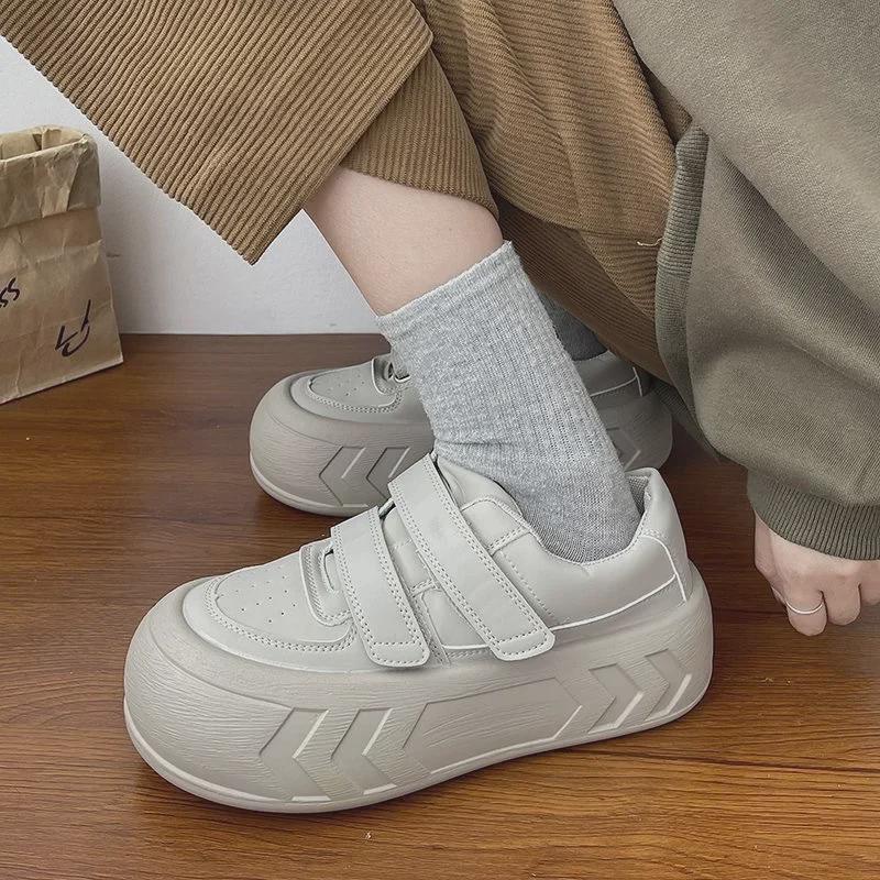 Женские кроссовки на липучке и платформе весна/осень 2024 г. — в стиле колледжа, белые