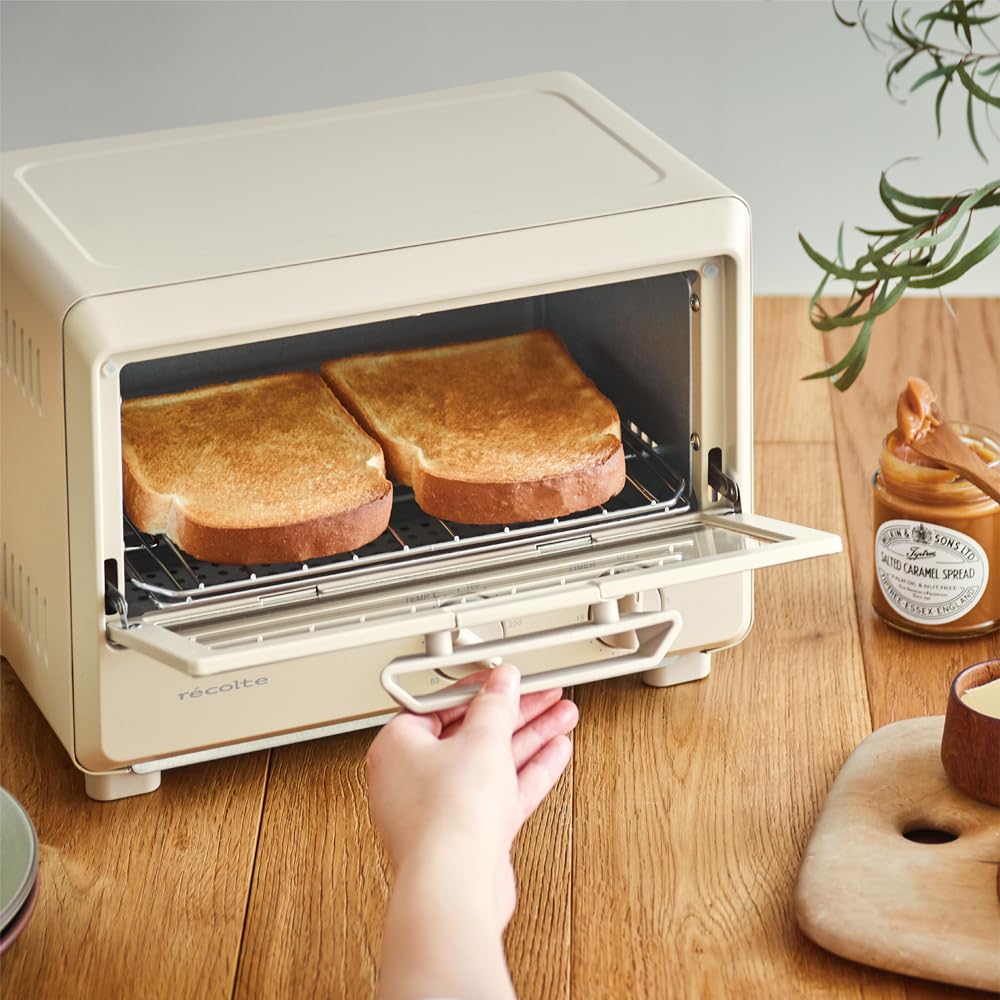Recolte Toaster Oven Compact Small Tray Rack Breadcrumb Receiver 1000W 2 Pieces Baking Temperature Adjustment Dial Type Timer Included Retro Easy to