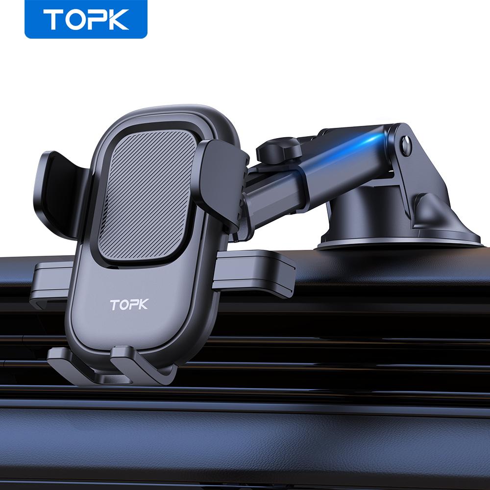 TOPK Car Phone Holder Mount Suction Cup Phone Stand for Dashboard Windshield Air Vent Hands Free for iPhone 15 14 13 Pro Max