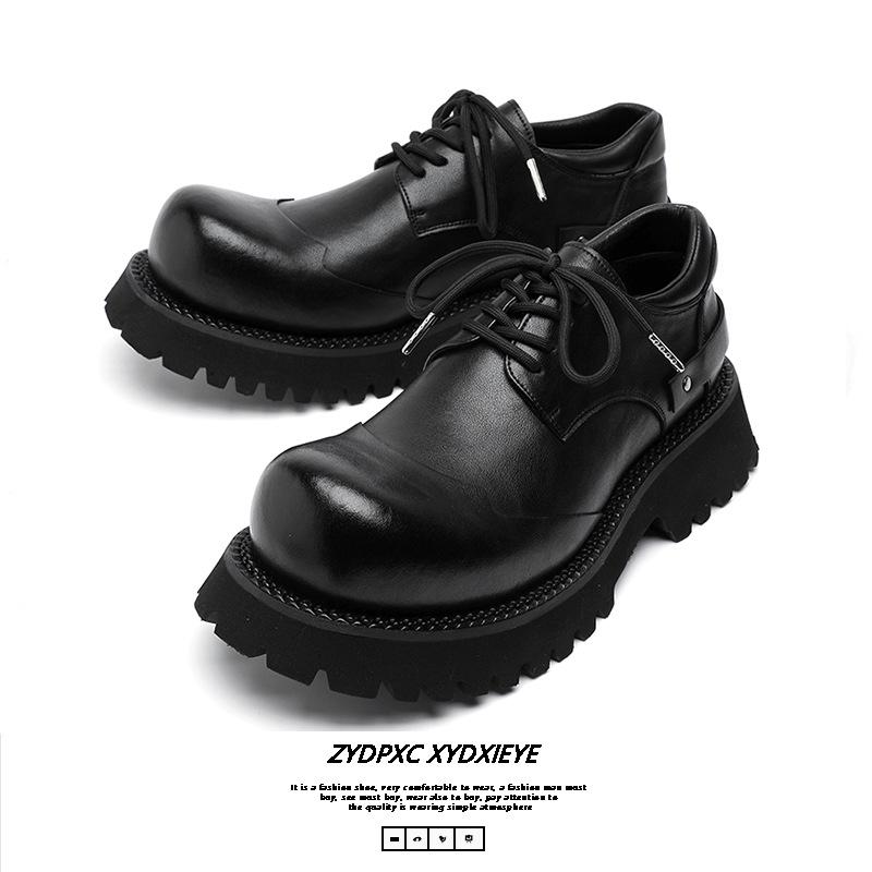 Туфли Дерби мужские с толстой подошвой и завышенной талией, черные, с низким верхом, повседневные, в британском стиле, кожаные 66689-B