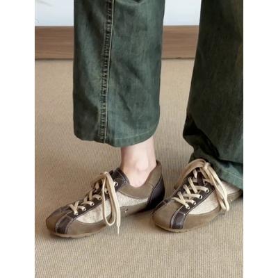 Версия из овчины~ ретро кожаные на шнуровке женские новые нишевые повседневные спортивные туфли на плоской подошве