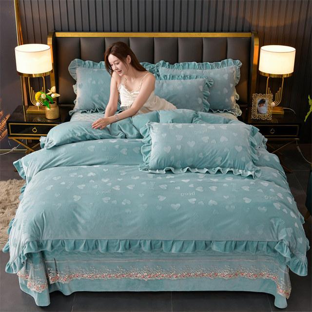 Тисненый бархатный стеганый кружевной комплект постельного белья King пододеяльник 220x240 комплект двуспального постельного белья с узором в виде сердца 4 шт. Queen 2 подушки Shams