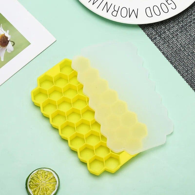 Форма для кубиков льда, сотовая силиконовая форма для изготовления кубиков льда, форма для лотка для льда, многоразовая пищевая льдогенератор с крышками для летнего сока, вина