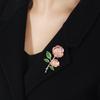 French Retro Rose Flower Brooch Women's Niche High-end Feeling Ice Crystal Powder-permeable Temperament Brooch High-end Suit Accessories