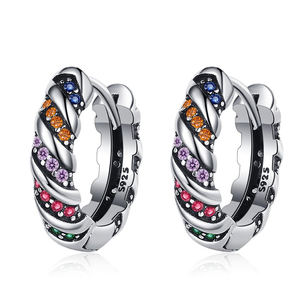 Серьги-кольца из серебра 925 пробы с радужным цирконом для женщин, роскошные ювелирные аксессуары, ювелирные изделия, предотвращают аллергию